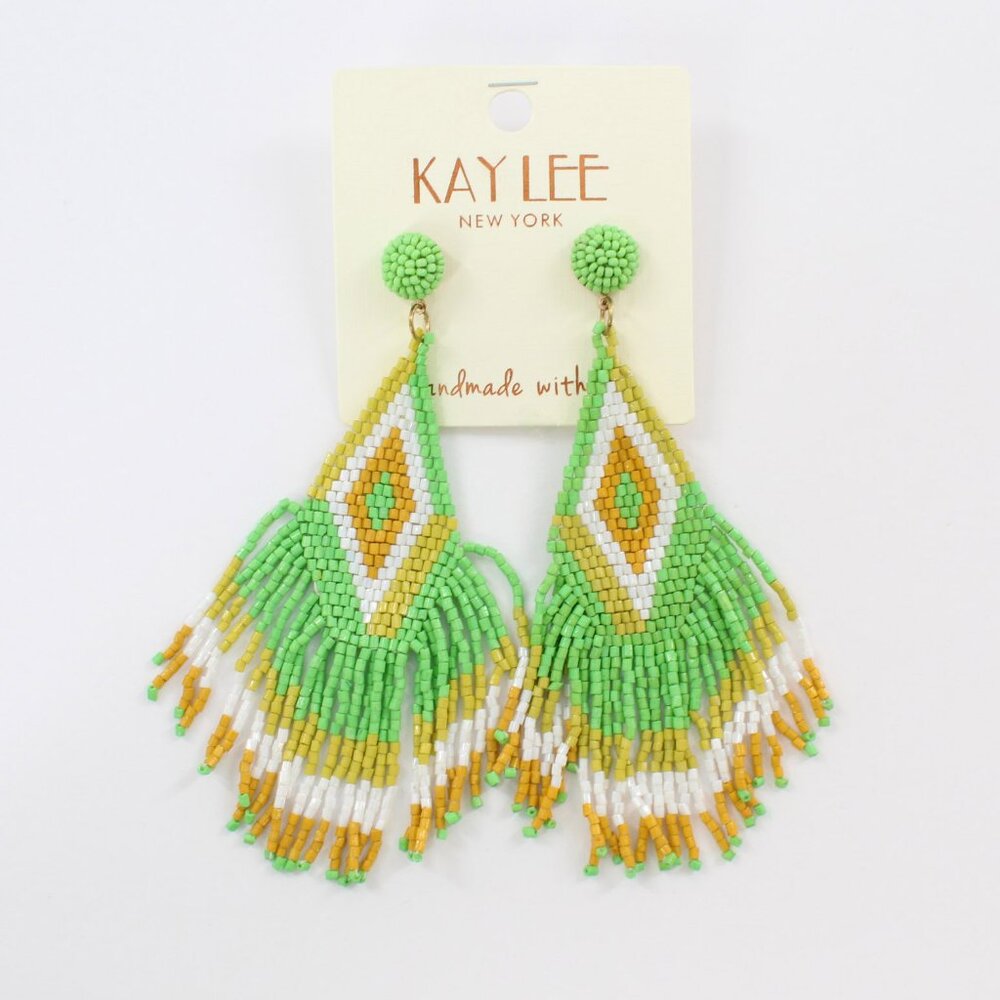 KAYLEE Seed Beaded Beautiful Green Southwest Tribal Post Earrings Made ❤️ India